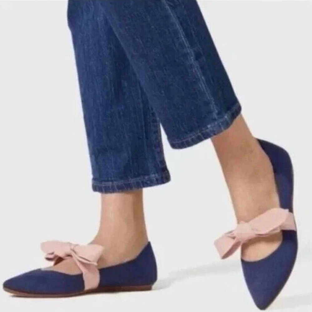 Rothy's Navy and Beige Bow Flats - Picture 2 of 3